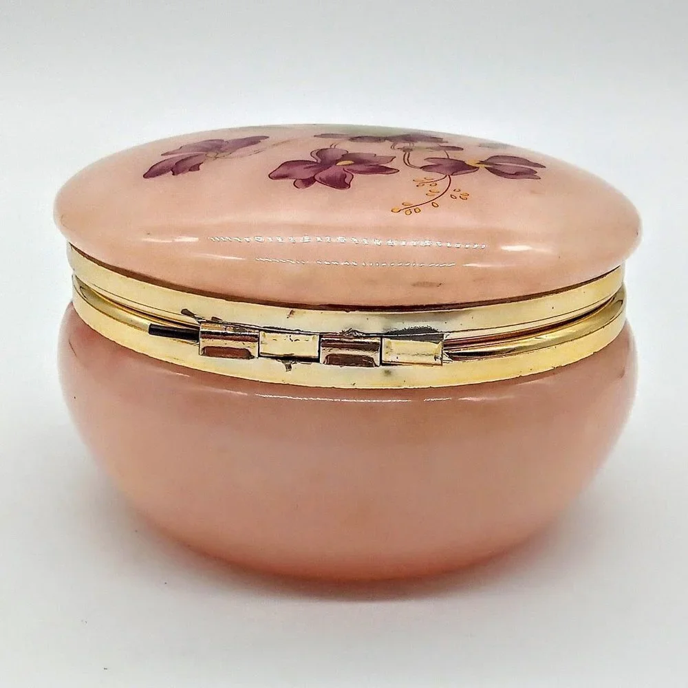 Vintage Lefton Pink Alabaster Italian Trinket Box